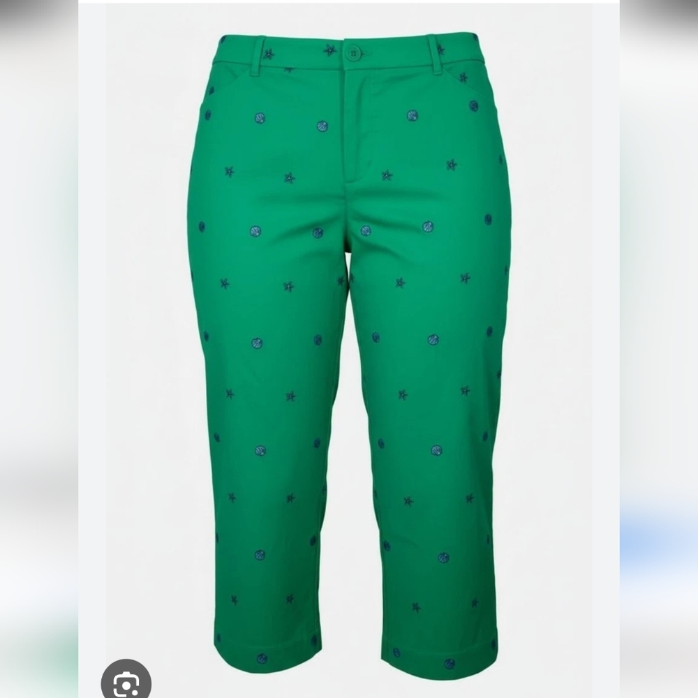 Talbots Green Capris with Navy Accents